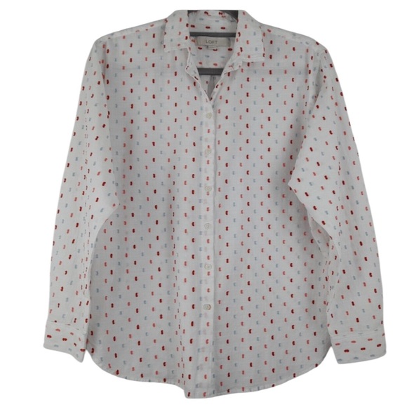 LOFT SWISS KNOT BUTTON DOWN LONG SLEEVE EMBROIDERED LONG SLEEVE SHIRT. - Picture 1 of 5